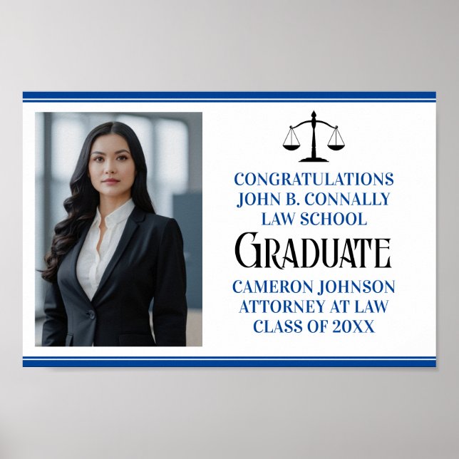 Custom Blue Law School Photo Graduation Party Poster (Front)