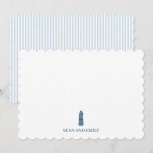 Custom Blue Lighthouse Watercolor Logo Nautical Thank You Card