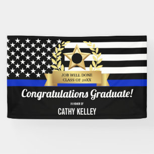Custom Blue Line Police Academy Graduation Party  Banner