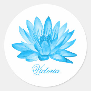 Custom blue lotus flower classic round sticker