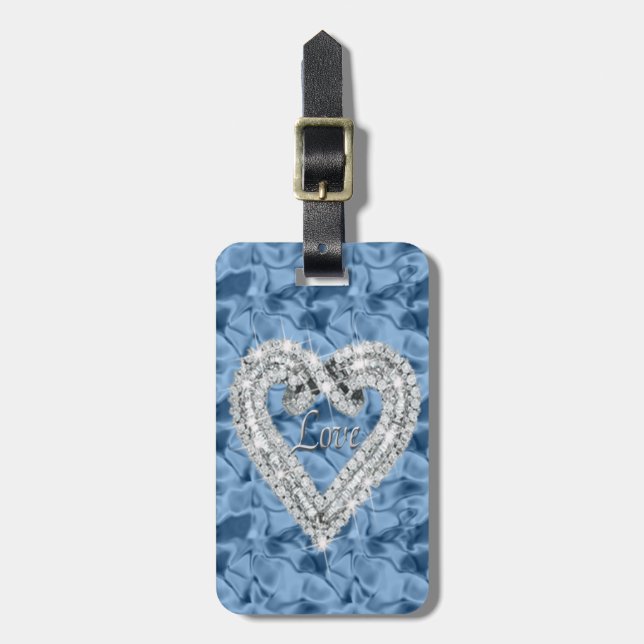 Custom Blue Love Diamond Heart Luggage Tag (Front Vertical)