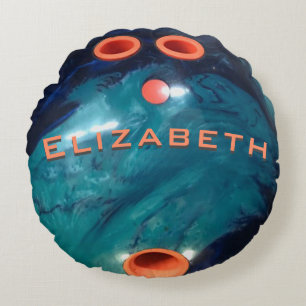 Custom Blue Marble and Orange  Bowling Ball Round Cushion