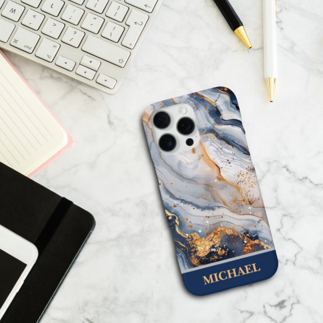 Custom Blue Marble With Gold Accents Personalised iPhone Case (Creator Uploaded)