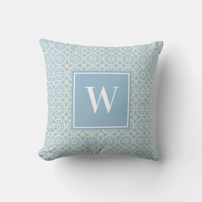 Custom Blue  Medallion Monogram  Cushion (Front)