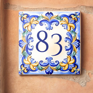 Custom Blue Mediterranean House Number Tile