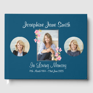 Custom Blue Memorial Funeral Photo Memorial Guest Book