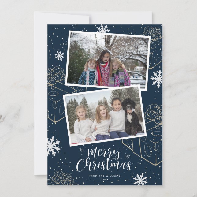 Custom Blue Merry Christmas Gifts Photo Cards (Front)