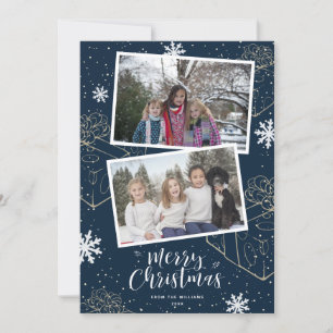 Custom Blue Merry Christmas Gifts Photo Cards