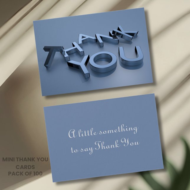 Custom Blue Mini Flat Thank You Cards Pack of 100 (Just add your message)
