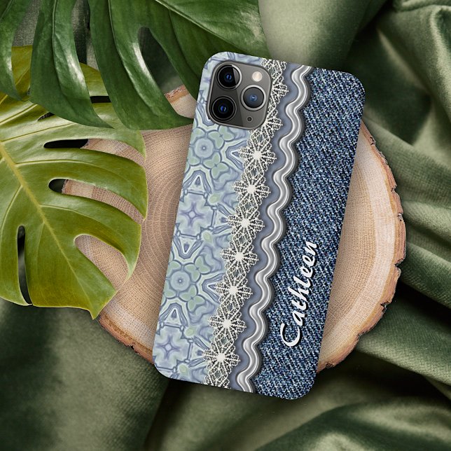 Custom Blue Mint Batik Mosaic Floral Art Pattern Case-Mate iPhone Case (Creator Uploaded)