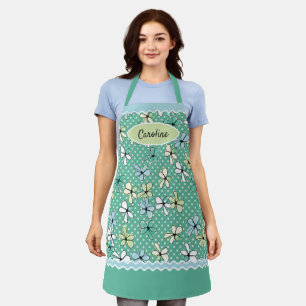 Custom Blue Mint Green Flowers White Polkadots Apron