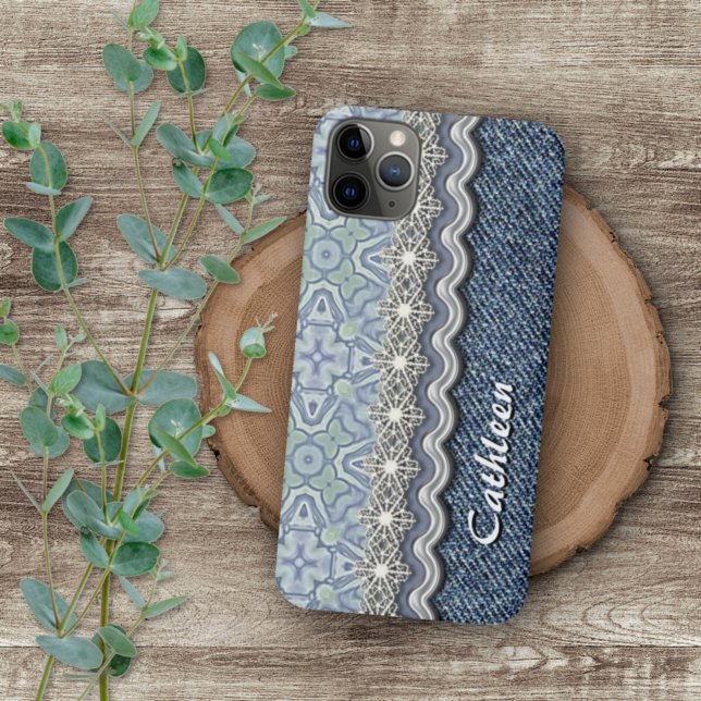 Custom Blue Mint Green Mosaic Floral Art Pattern iPhone Case (Creator Uploaded)