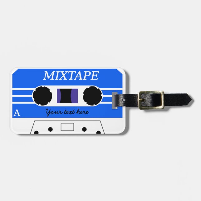 Custom Blue Mixtape Luggage Tag (Front Horizontal)
