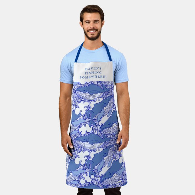Custom Blue Monochromatic Humpback Whale Apron (Worn)