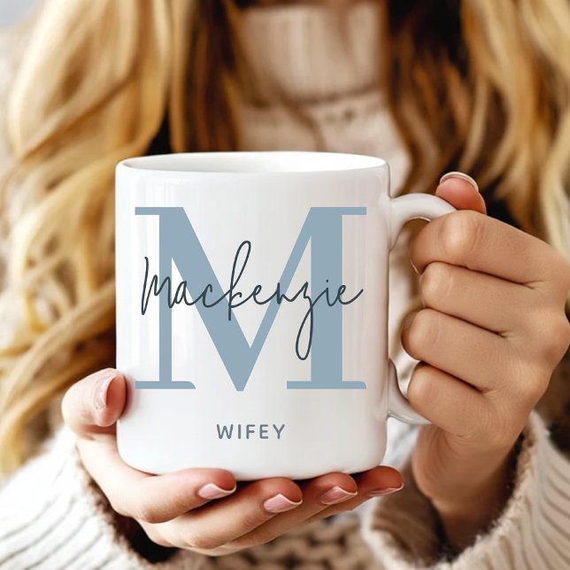 Custom Blue Monogram Mug Wedding Gift for Couples (Elegant Dusty Blue Mug Custom Couples Keepsake, Custom Initials Mug Elegant Wedding Gift for Couples)