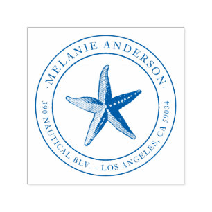 Custom Blue Nautical Starfish Name Return Address Self-inking Stamp