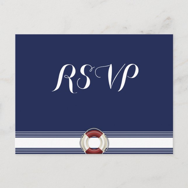 Custom Blue Nautical Wedding RSVP Postcards (Front)
