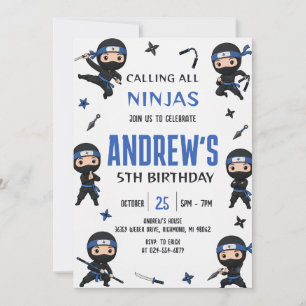 Custom Blue Ninja boy Warrior birthday Party  Invitation