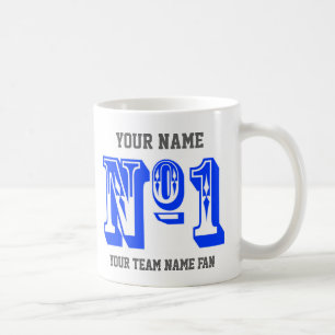 Custom Blue Number 1 Sports Team Fan Personalised Coffee Mug