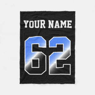 Custom Blue Number 62 Personalized T Shirt Fleece Blanket