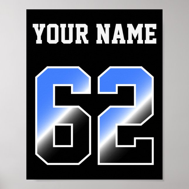 Custom Blue Number 62 Personalized T Shirt  Poster (Front)