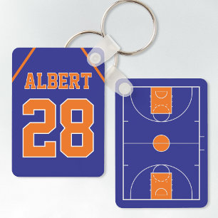 Custom Blue & Orange Basketball Court and Jersey Key Ring