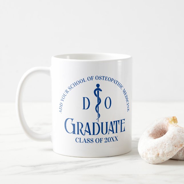 Custom Blue Osteopathic Medical School Graduation Coffee Mug (With Donut)