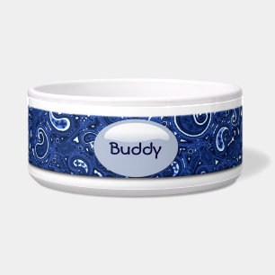 Custom Blue Paisley Dog Bowl