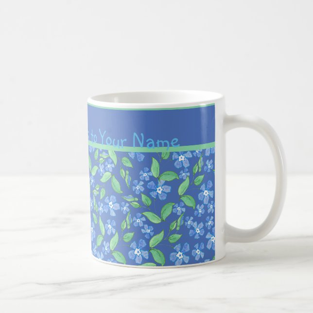 Custom Blue Periwinkles Ditsy Floral Patterns Coffee Mug (Right)