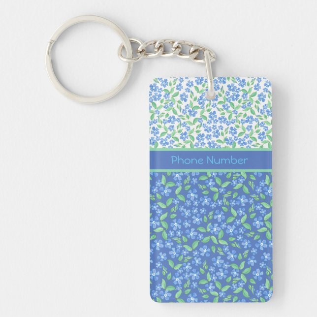 Custom Blue Periwinkles Ditsy Floral Patterns Key Ring (Front)
