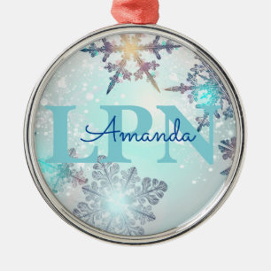 Custom Blue Personalized Name LPN  Metal Tree Decoration