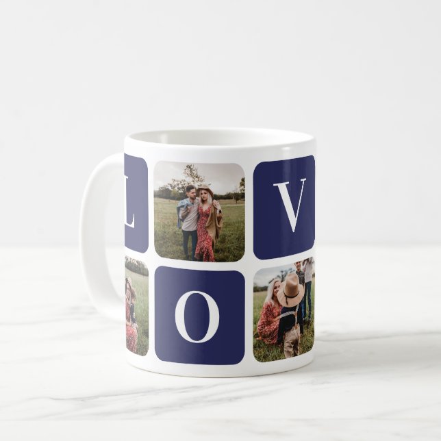 Custom Blue Photo Collage Family Love Mug (Front Left)