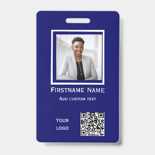 custom blue photo employee  badge ID qr code