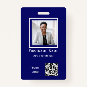 custom blue photo employee  badge ID qr code ID Badge