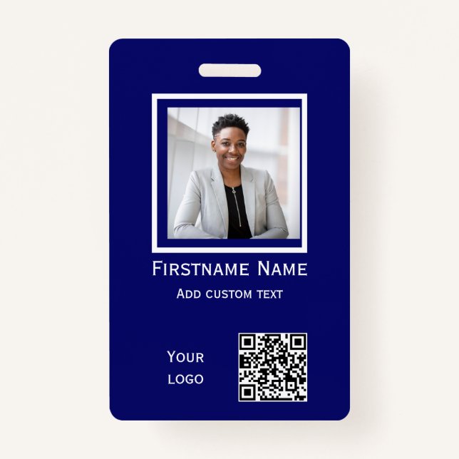 custom blue photo employee  badge ID qr code ID Badge (Front)