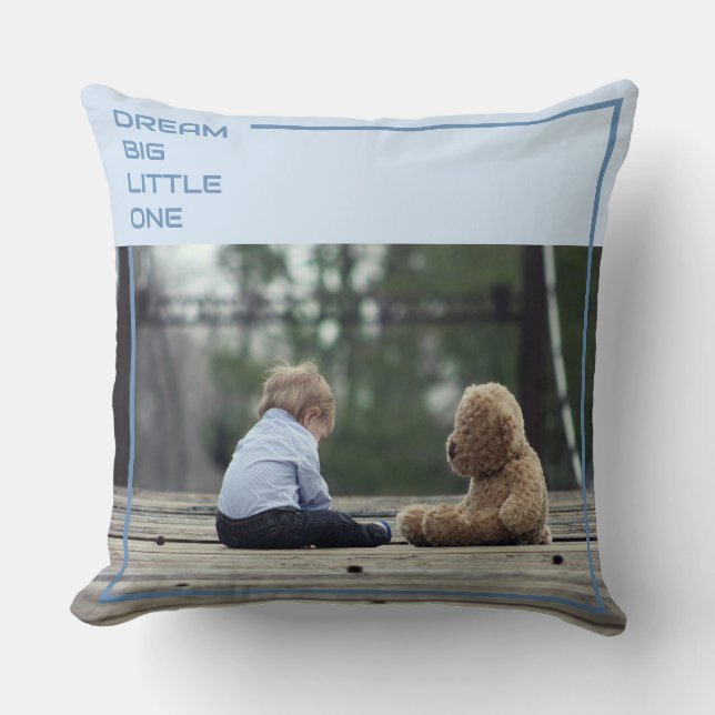 Custom Blue Pillow | Personalised Dog & Child (Front)
