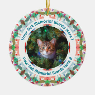 Custom Blue Pink Green Pet Memorial Photo Sympathy Ceramic Tree Decoration
