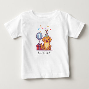 Custom blue puppy tee for 1st birthday boy
