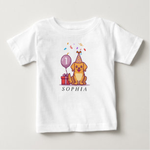 Custom blue puppy tee for 1st birthday girl