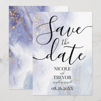 Custom Blue Purple Alcohol Ink Wedding Save The Date