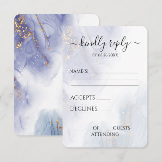 Custom Blue Purple Ink Wedding RSVP Card
