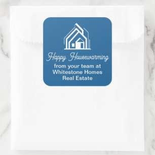 Custom Blue Real Estate Company Housewarming Square Sticker