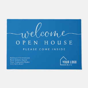 Custom Blue Real Estate Welcome Open House  Doormat