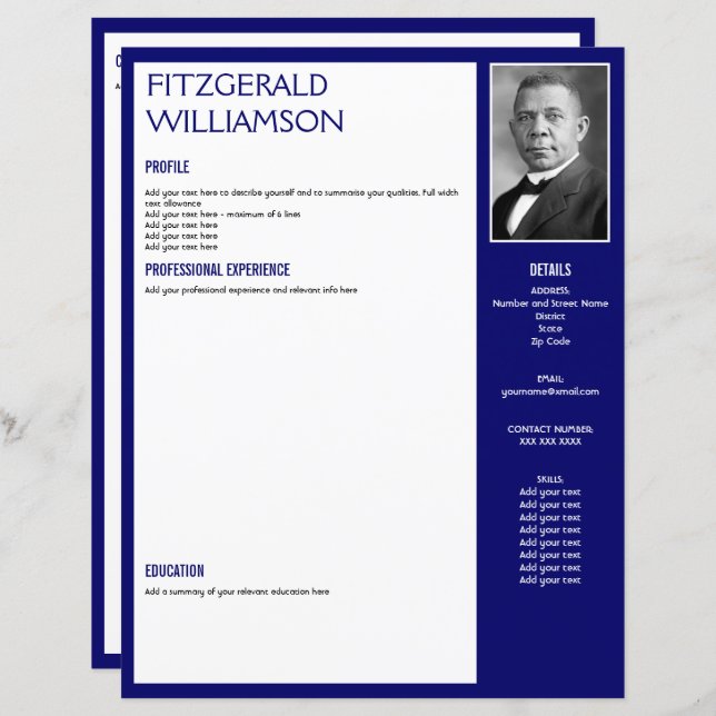 Custom Blue RESUME CV Photo Template (Front/Back)