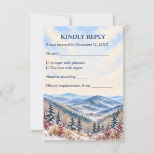 Custom Blue Ridge Winter Watercolor Wedding RSVP Card