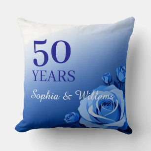 Custom Blue Rose Anniversary Gift Years & Names Cushion