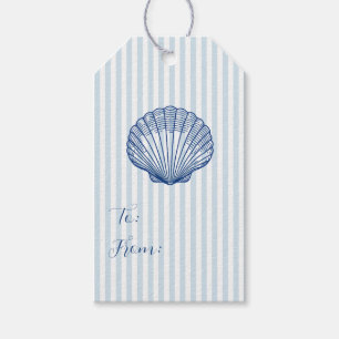 Custom Blue Seashell Coastal Stripe Gift Tags