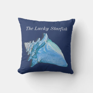 Custom Blue  Shells Nautical Seashell Watercolor Cushion