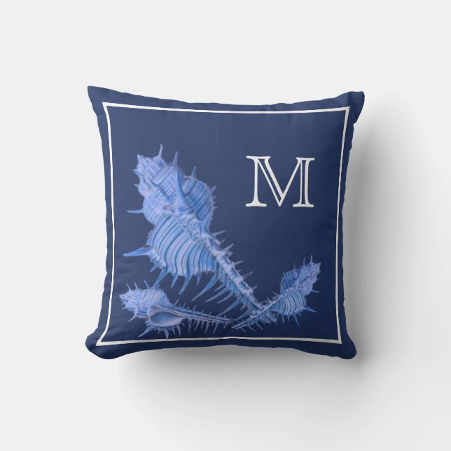 Custom Blue  Shells Nautical Seashell Watercolor Cushion (Front)