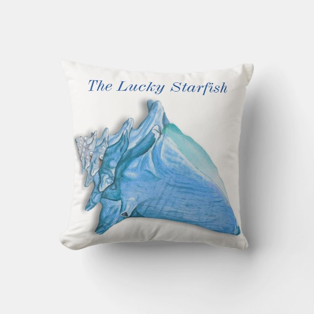 Custom Blue  Shells Nautical Seashell Watercolor T Cushion (Front)